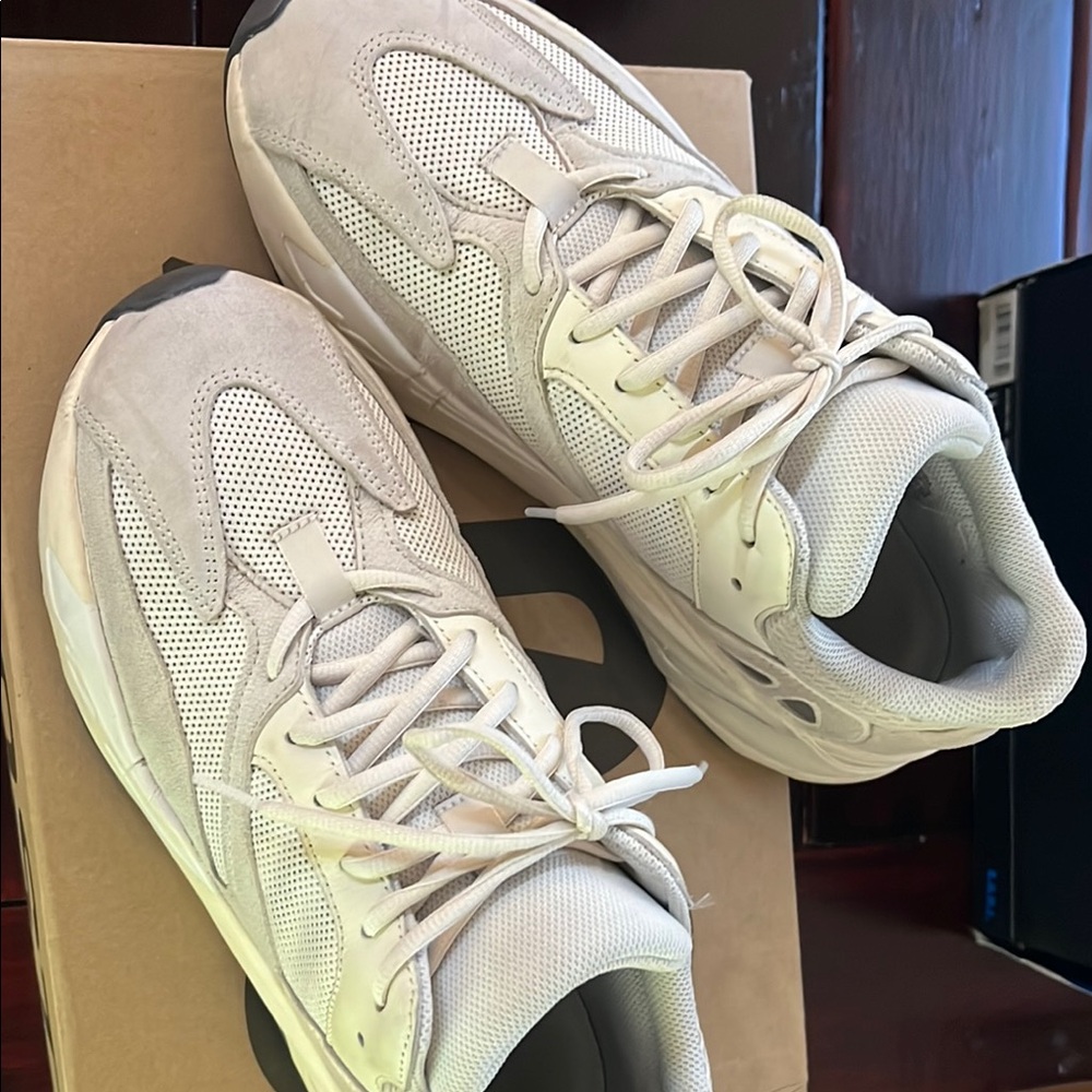 Yeezy Cream Chunky Sneakers with Mixed Material Upper
